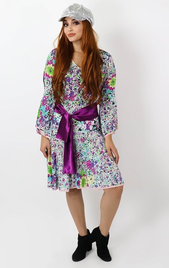 70s Vestido estampado flores/paet�
